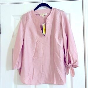 NWT Michael Kors V-neck top tunic quarter sleeve tie, blouse size small silky
